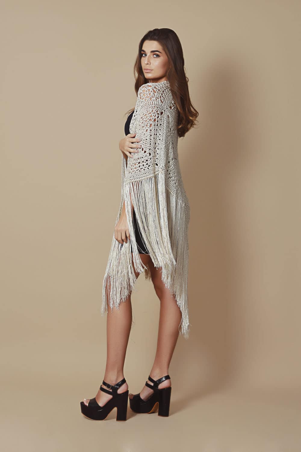 Niza Shawl - Cream With Sequins - Image 4
