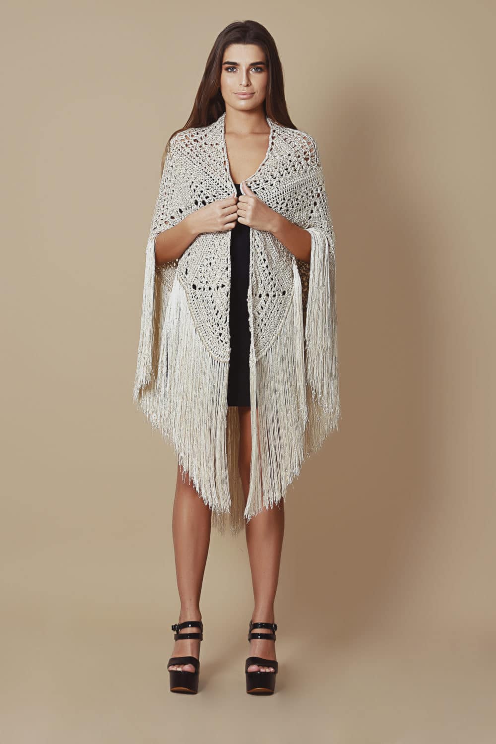 Niza Shawl - Cream With Sequins - Image 10