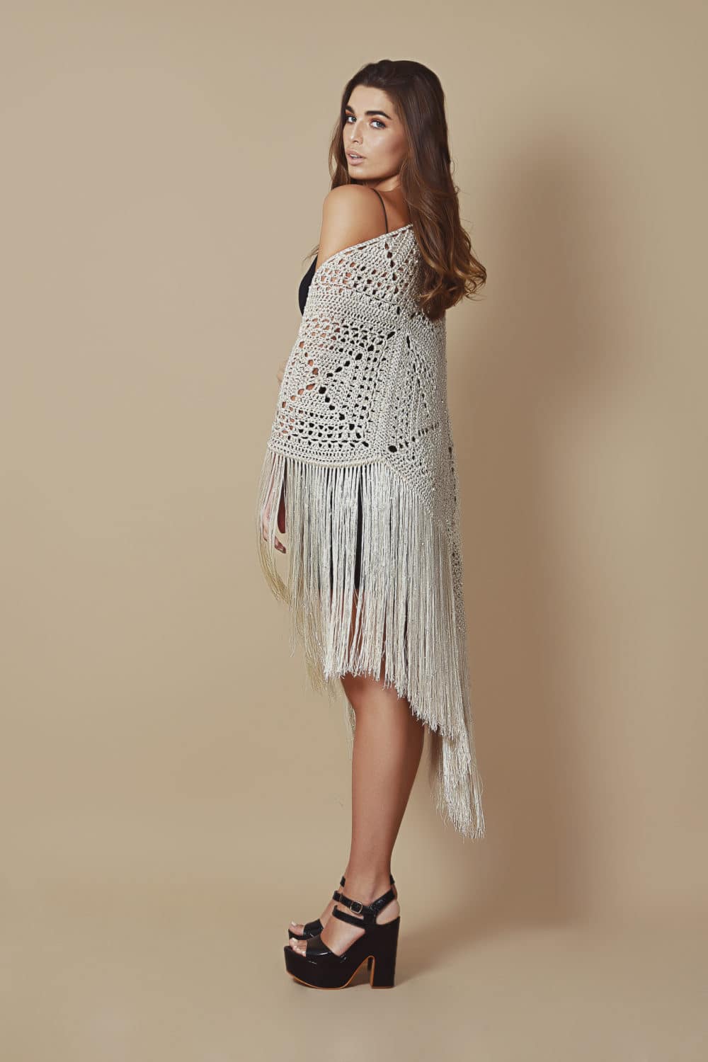 Niza Shawl - Cream With Sequins - Image 3